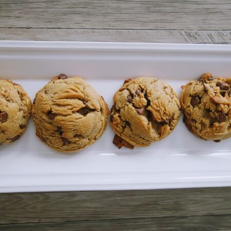 Peanut Butter Chocolate Chip Cookies on a white plate