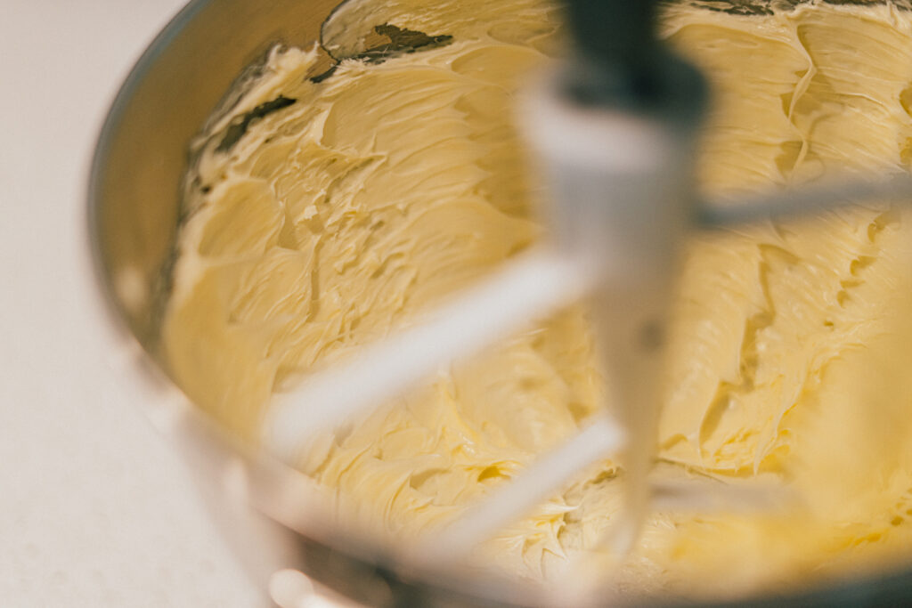 butter and sugar creaming in a stand mixer