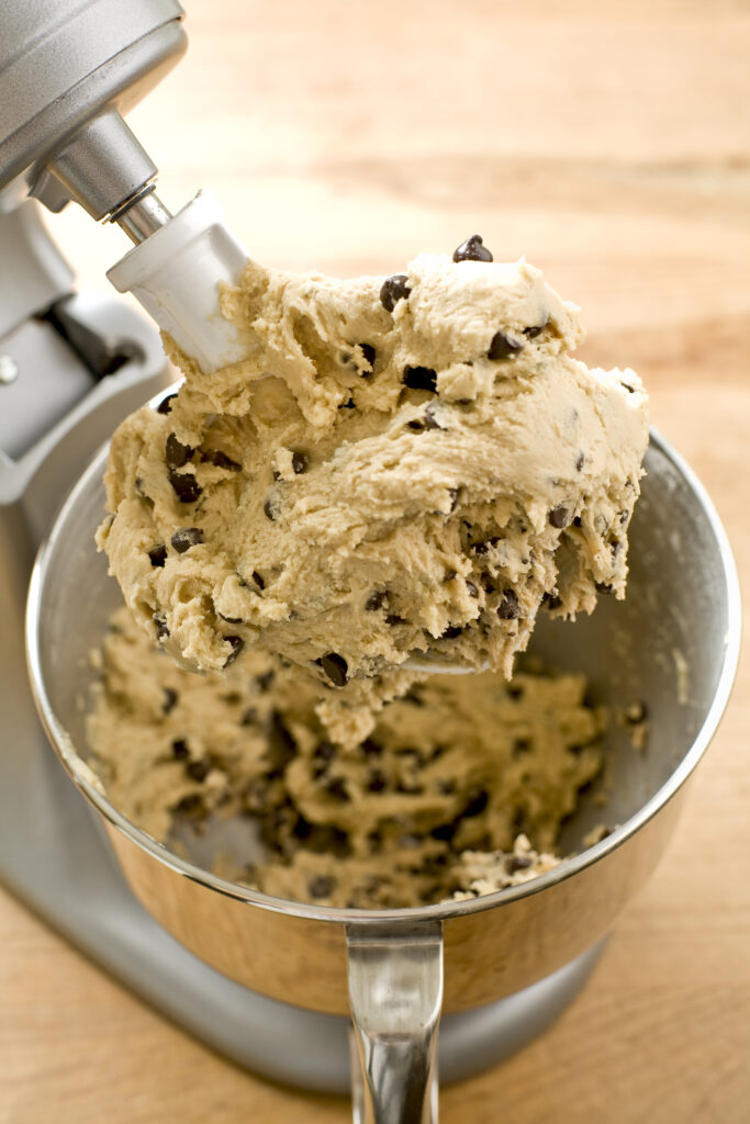 Cookie dough in a stand mixer